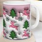 3d style christmas mug with reindeer and tree design for festive drinks - cup, drinkware tumblers ceramic reusable washable reuse coffee xma