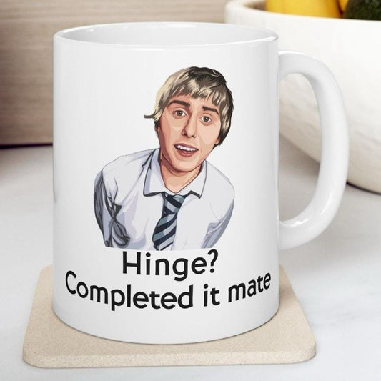 Funny mug - inbetweeners hinge completed it mate mug - funny inbetweeners jay cartwright gift coffee mug drinkware washable reusable tumbler