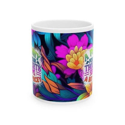 Funny mug - a penny for your thoughts seems a bit pricey - drinkware, tumblers cup washable reusable ceramic coffee reuse mean xmas mugs tea