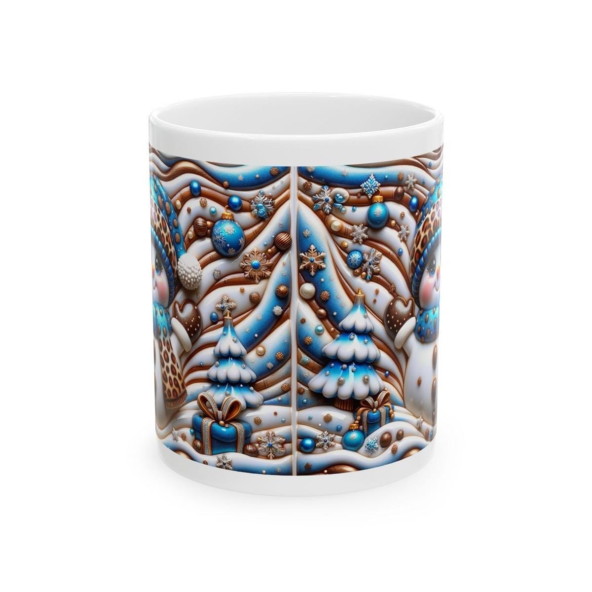3d snowman christmas mug – cosy winter design with blue and gold accents, perfect festive gift! drinkware reusable tumbler washable reuse