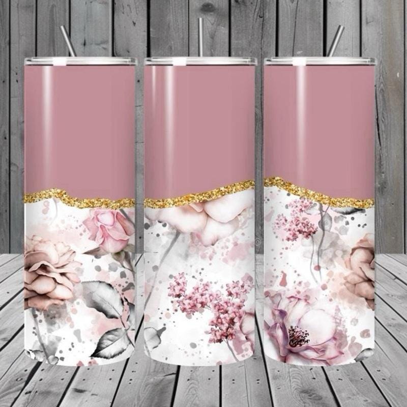 Pink marble flower tumbler 20oz - cute design for drinking enthusiasts - portable flask for on-the-go beverages drinkware mug water bottles