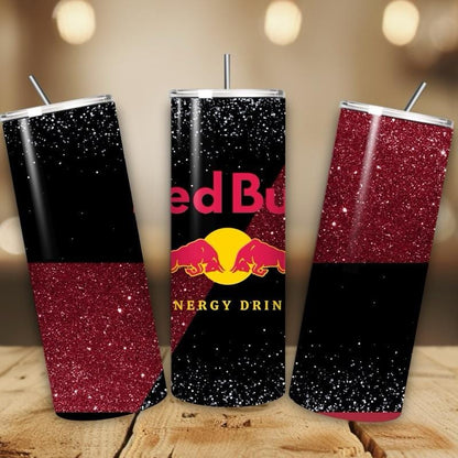 Red bull tumbler 20oz - black red glitter style ‘naughty bitch energy’ ‘unleash your slay’ perfect for on-the-go hydration - vacuum