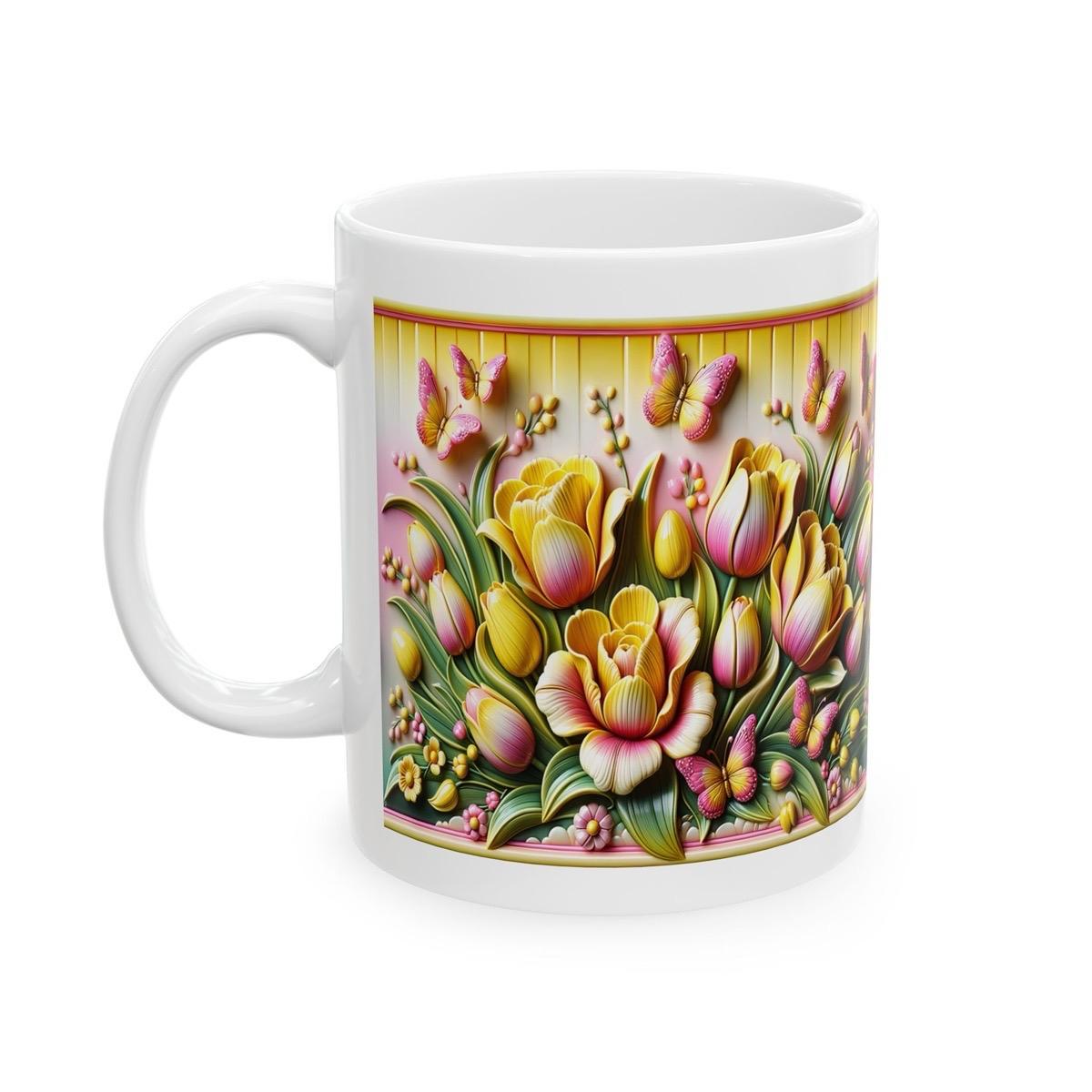 Yellow pink flowers 3d mug - perfect for your morning drinks - tumblers, drinkware reusable washable cup coffee reuse ceramic xmas mugs
