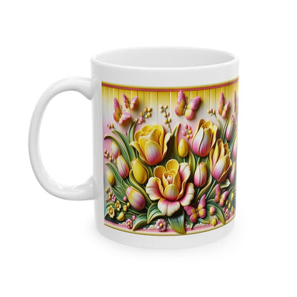 Yellow pink flowers 3d mug - perfect for your morning drinks - tumblers, drinkware reusable washable cup coffee reuse ceramic xmas mugs