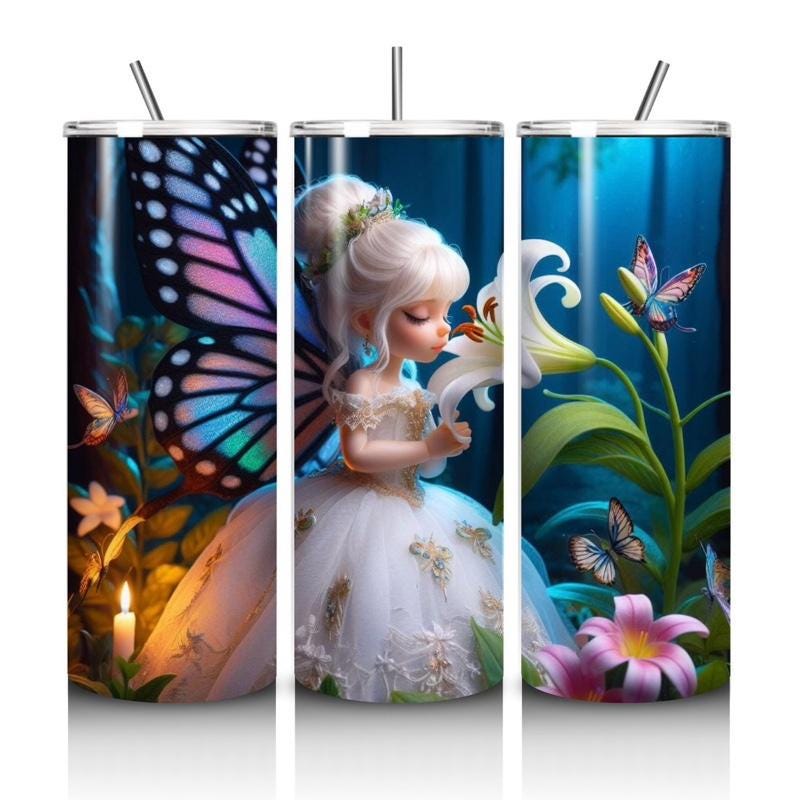 Fairy butterfly tumbler 20oz - perfect for on-the-go hydration - vacuum flask - cup drinkware mug bottles water bottles bottled portable gif