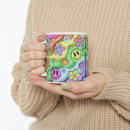 Fun 60's smile flower mug - gift for coffee lovers - drinkware ceramic reusable tumblers washable cup reuse bottles mugs funny cute girly no