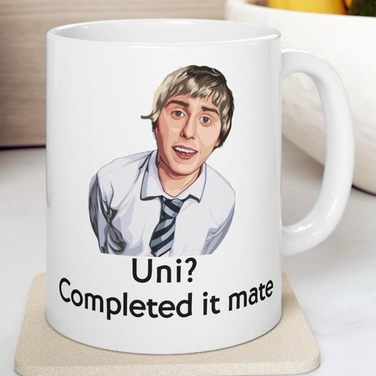 Funny mug - inbetweeners uni completed it mate mug - funny inbetweeners jay cartwright gift coffee mug drinkware washable reusable tumbler r