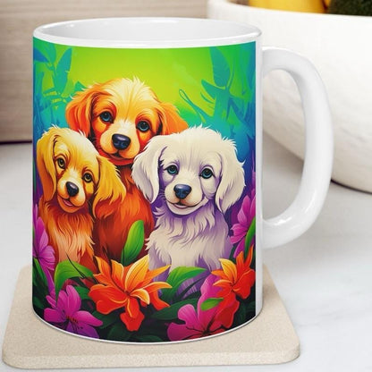Cute bright puppy dog mug - perfect xmas gift for secret santa christmas - drinkware, cup tumbler washable coffee reusable ceramic reuse tea