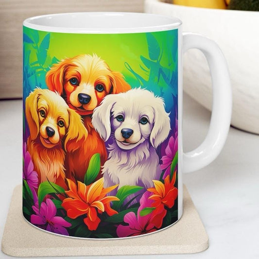 Cute bright puppy dog mug - perfect xmas gift for secret santa christmas - drinkware, cup tumbler washable coffee reusable ceramic reuse tea