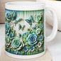 Blue green roses and butterflies 3d mug - perfect for your morning coffee - cup, drinkware tumblers bottles reusable washable ceramic