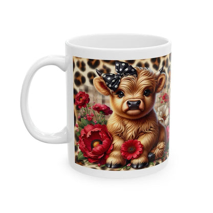 Highland cow with leopard print background 3d mug - perfect for coffee and tea - printed, drinkware cup tumblers reusable washable reuse cer
