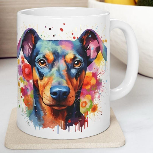 Doberman dog floral art mug for coffee and tea, perfect christmas or birthday gift for dog lovers - drinkware puppy  tumblers cup washable r