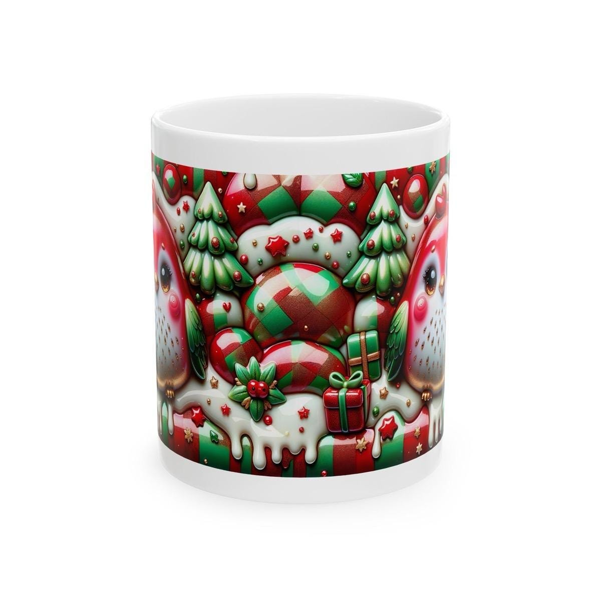 3d christmas robin mug – festive red and green design with adorable holiday details, perfect for gift-giving! drinkware reusable washable