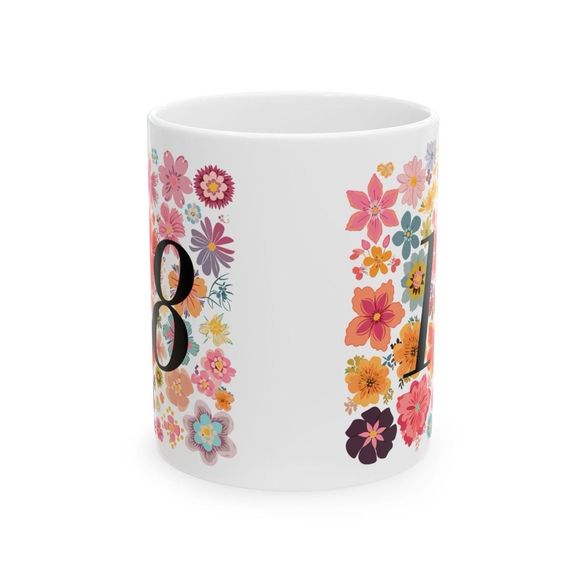 Flowery style 18th birthday mug - perfect gift for the occasion - drinkware, tumblers washable reusable ceramic reuse cup coffee cute 18 cut