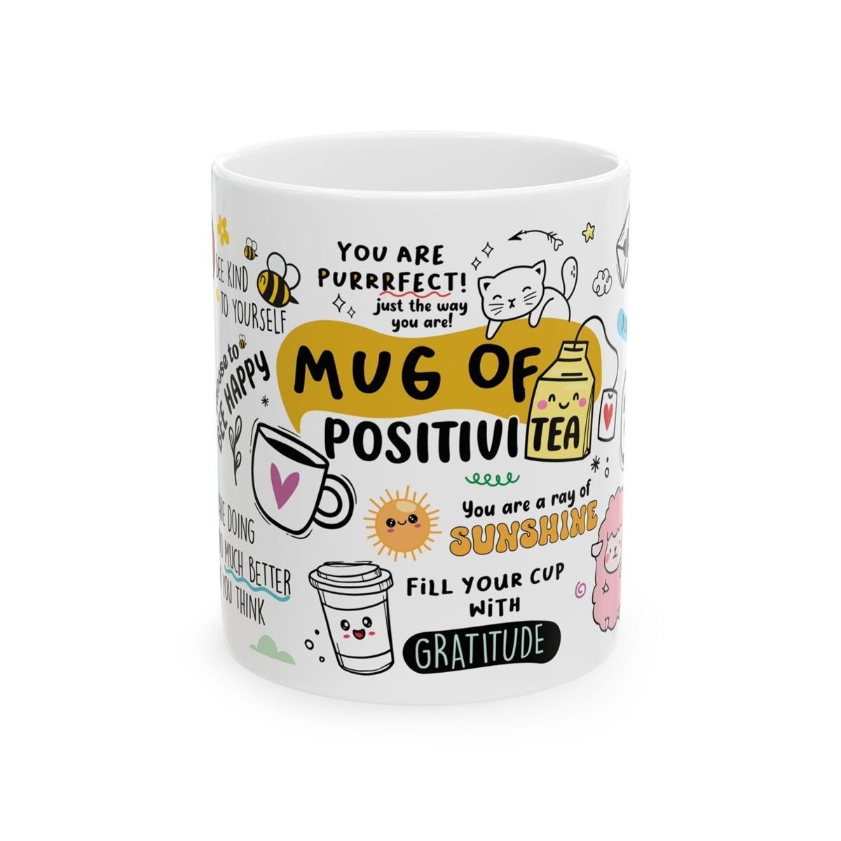 Mug of positivity for mental health and anxiety with affirmations - cup, drinkware tumblers bottles ceramic reusable reuse coffee washable t