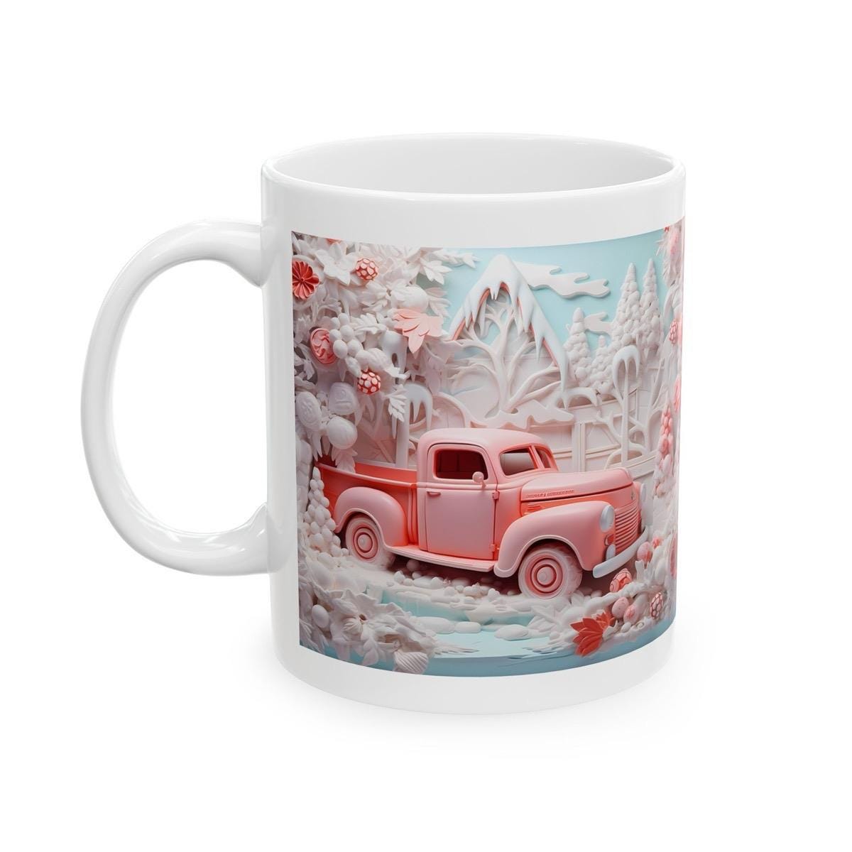 Festive retro pink truck christmas wonderland mug - secret santa stocking filler gift - gifts drinkware reusable washable tumbler xmas mugs
