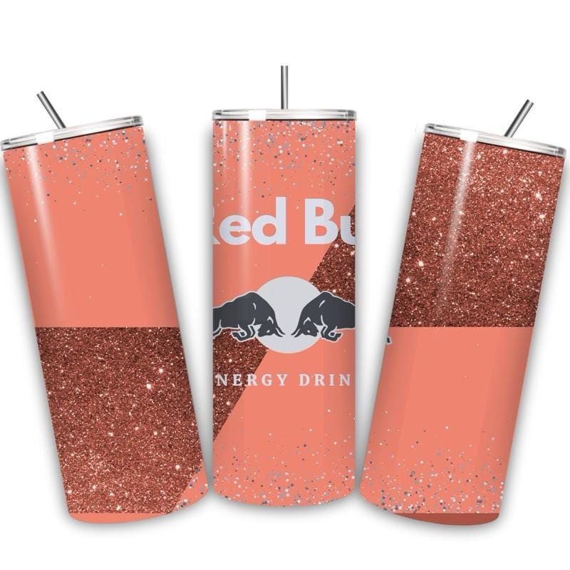 Red bull tumbler 20oz - peach orange glitter style perfect for on-the-go hydration - vacuum flask - cup drinkware mug bottles water bottles