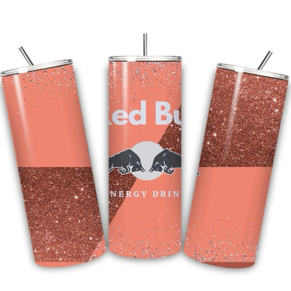 Red bull tumbler 20oz - peach orange glitter style perfect for on-the-go hydration - vacuum flask - cup drinkware mug bottles water bottles
