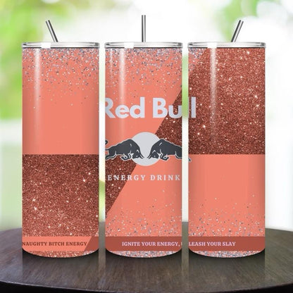 Red bull tumbler 20oz - peach orange glitter style perfect for on-the-go hydration - vacuum flask - cup drinkware mug bottles water bottles