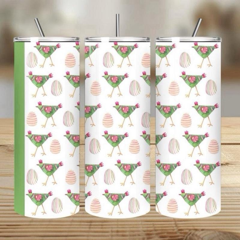Cute easter chicken pattern tumbler 20oz - perfect for drinks - mug, drinkware cup bottles flasks bottled portable mothers day flask bottle
