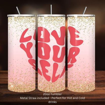 Love yourself self-love mental health cute tumbler - 20oz perfect gift for her birthday or xmas -, drinkware mug mugs gifts girly heart vale
