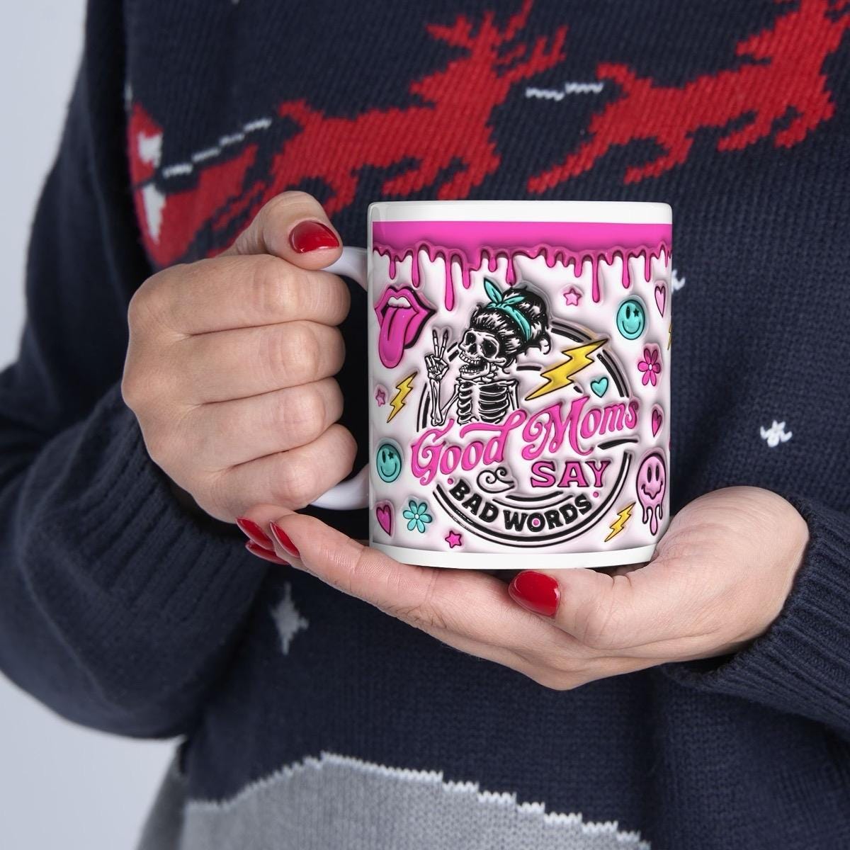 Funny skeleton design mug - good moms say bad words - perfect for coffee and tea - cup, drinkware tumblers reusable bottles ceramic washable
