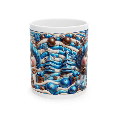 3d snowman christmas mug – cosy winter design with blue and gold accents, perfect festive gift! drinkware reusable tumbler reuse washable