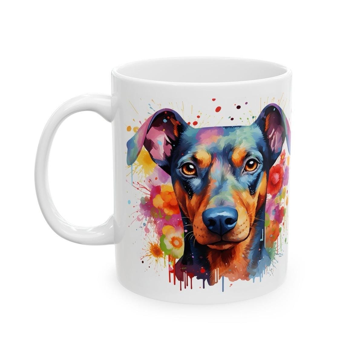 Doberman dog floral art mug for coffee and tea, perfect christmas or birthday gift for dog lovers - drinkware puppy  tumblers cup washable r