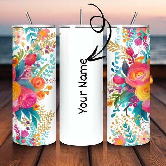 Personalised tumbler floral style 20oz - perfect for on-the-go hydration - vacuum flask - cup drinkware mug bottles water bottles bottled po