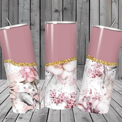 Pink marble flower tumbler 20oz - cute design for drinking enthusiasts - portable flask for on-the-go beverages drinkware mug water bottles