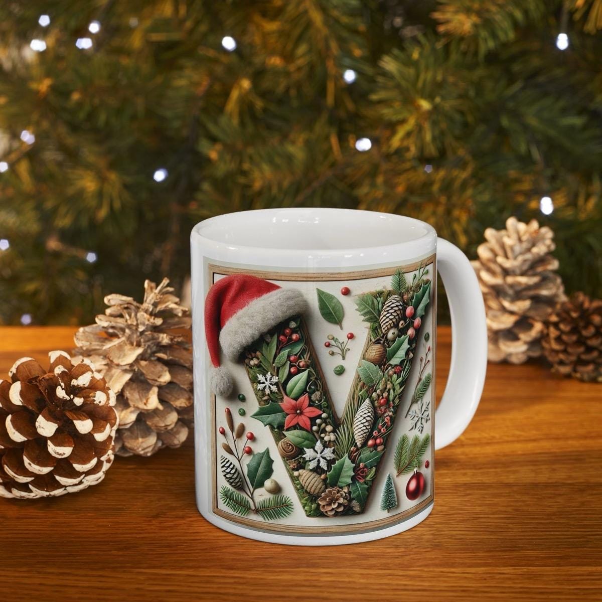 Personalised 'v' edition christmas mug - unique gift for xmas - stocking filler - drinkware washable reusable reuse ceramic cup tumbler coff
