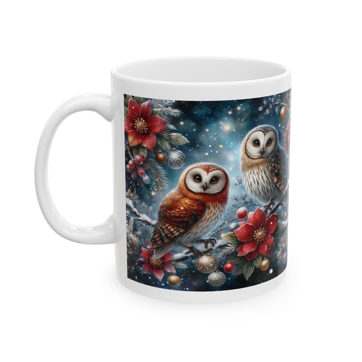 Christmas owl mug - perfect for drinking hot beverages - drinkware, cup tumblers reusable bottles washable reuse coffee ceramic xmas mugs te