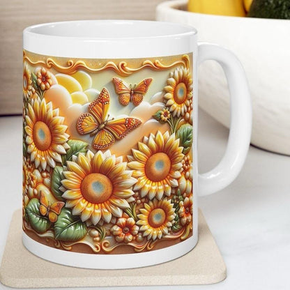 Sunflower autumn 3d mug - perfect for your morning drinks - tumblers, drinkware cup washable reusable bottles ceramic reuse coffee xmas