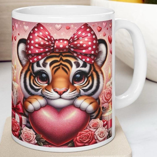 Tiger valentine's mug - heart love gifts for wife, husband, or boyfriend - xmas christmas gift - tumblers, drinkware cup reusable washable r
