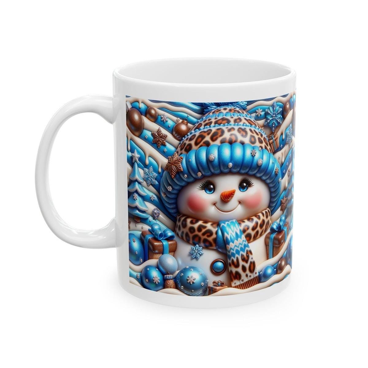3d snowman christmas mug – cosy winter design with blue and gold accents, perfect festive gift! drinkware reusable tumbler reuse washable
