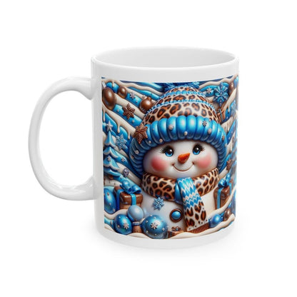 3d snowman christmas mug – cosy winter design with blue and gold accents, perfect festive gift! drinkware reusable tumbler reuse washable