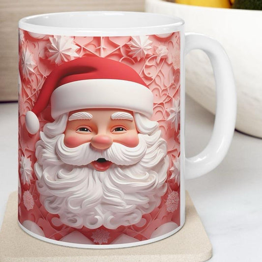 3d pink santa mug - perfect secret santa stocking filler gift drinkware reuse tumbler washable cup reusable ceramic coffee neutral mugs xmas