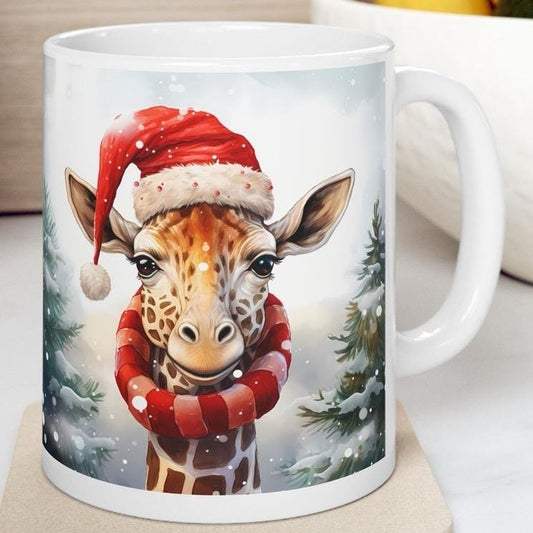 Funny giraffe christmas mug - cute gift for secret santa or stocking filler drinkware washable reusable cup tumbler reuse coffee ceramic xma
