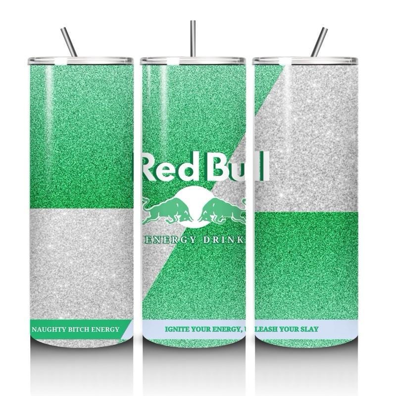 Red bull tumbler 20oz - green glittery style perfect for on-the-go hydration - vacuum flask - cup drinkware mug bottles water bottles bottle
