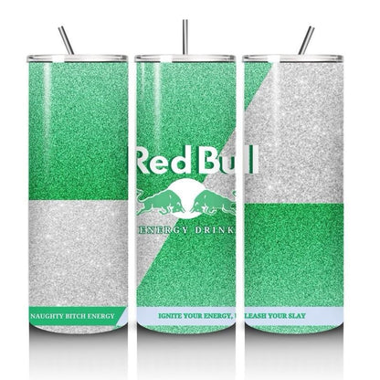 Red bull tumbler 20oz - green glittery style perfect for on-the-go hydration - vacuum flask - cup drinkware mug bottles water bottles bottle
