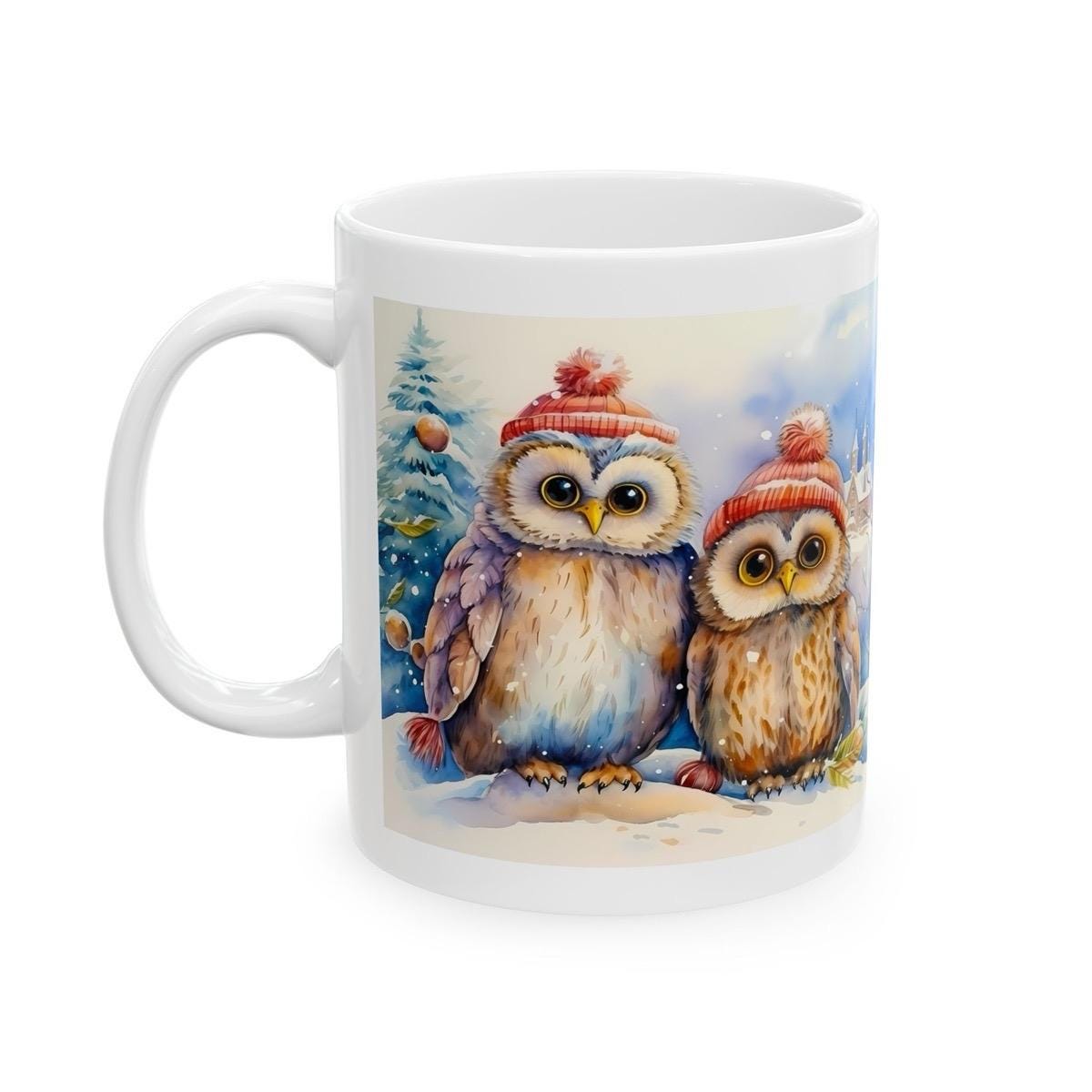 Cute owls christmas mug - secret santa stocking filler gift drinkware tumbler washable coffee reuse cup reusable ceramic xmas mugs tea festi