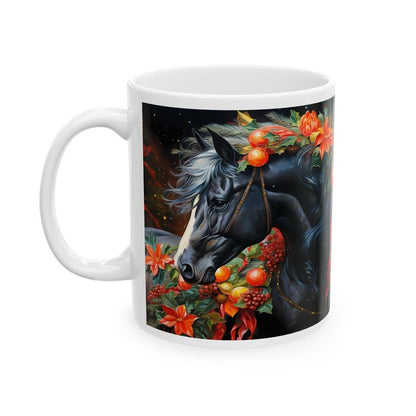 Black horse christmas mug - cute gift for secret santa or stocking filler drinkware washable tumbler reuse reusable cup ceramic coffee xmas