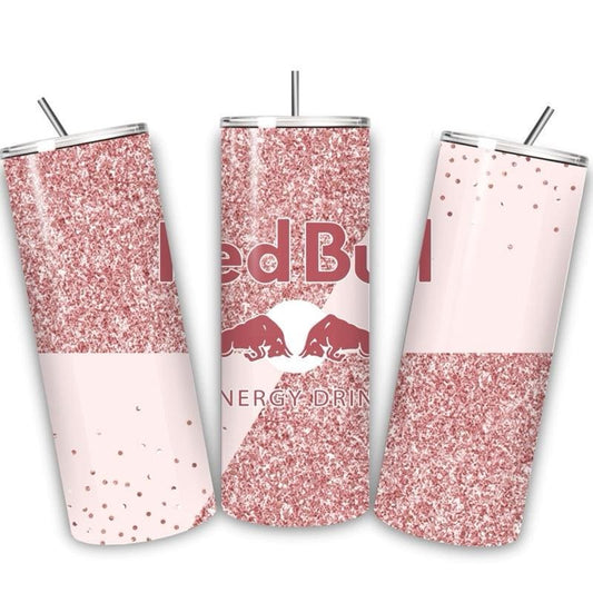 Red bull inspired tumbler 20oz - pink rose glitter style perfect for on-the-go hydration - vacuum flask - cup drinkware mug bottles water bo