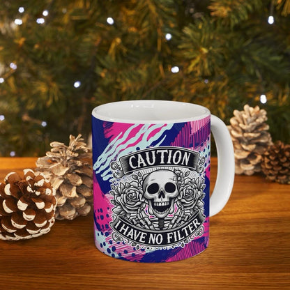 Funny skull design sarcastic mug - caution i have no filter drinkware tumblers cup reusable washable reuse ceramic coffee xmas mugs tea mean