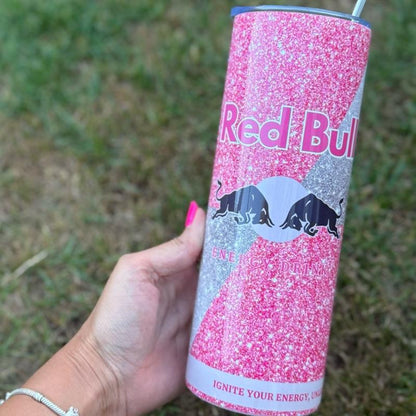 Red bull tumbler 20oz - pink glitter style perfect for on-the-go hydration - vacuum flask - cup drinkware mug bottles water bottles bottled
