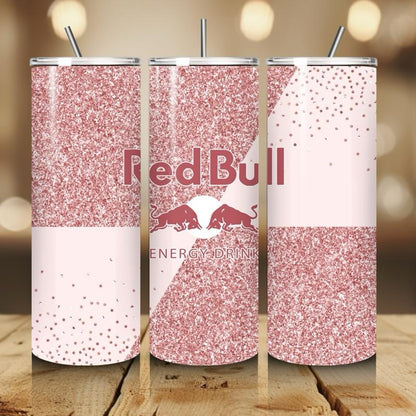 Red bull inspired tumbler 20oz - pink rose glitter style perfect for on-the-go hydration - vacuum flask - cup drinkware mug bottles water bo