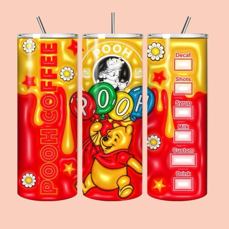 Winnie pooh tumbler 20oz - cute design for drinking enthusiasts - portable flask for on-the-go beverages drinkware mug water bottles bottled