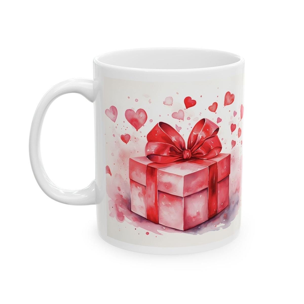 Red pink christmas mug with bow - secret santa or stocking filler gifts xmas christmas valentines drinkware reuse tumbler reusable washable