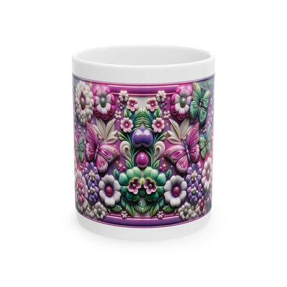 Flowers and butterflies 3d pink mug - perfect for your morning drinks - tumblers, drinkware reusable washable cup reuse coffee ceramic xmas