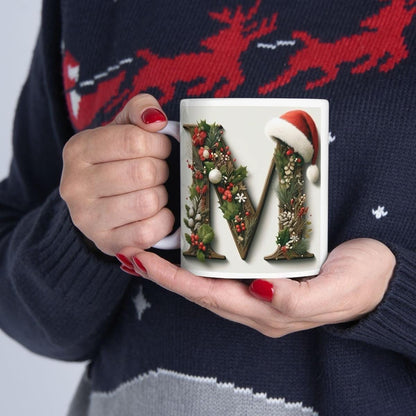 Personalised 'm' edition christmas mug - unique gift for xmas - stocking filler - drinkware washable reusable reuse ceramic cup tumbler coff